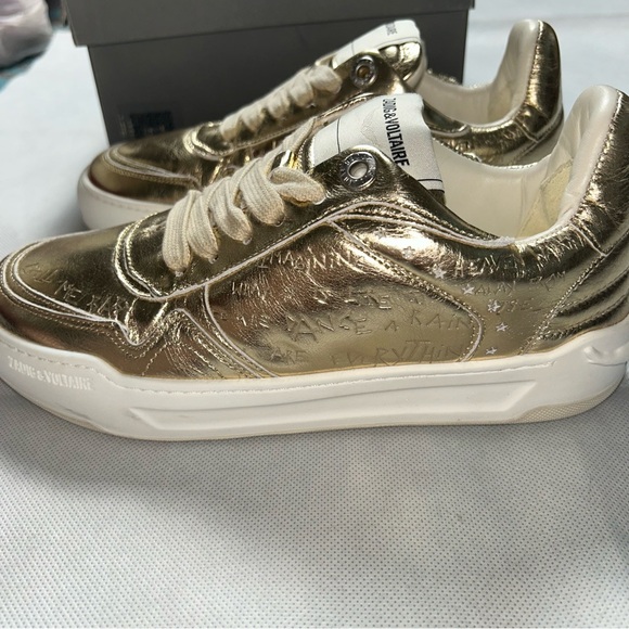 Zadig & Voltaire wings vintage metal graffiti gold sneakers NIB size 36 - Picture 1 of 7
